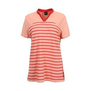 Oakley NWT Women's Fluffy Pink Striped Short Sleeve Golf Polo Shirt